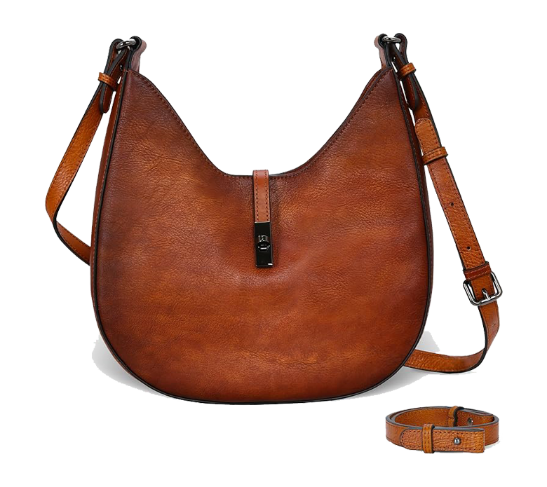 Brown leather, crossbody Crescent Purse